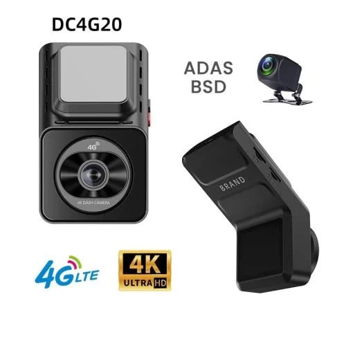 كاميرا داش كام للسيارة DC4G20 بدقة 4K Ultra HD | تدعم شريحة 4G ونظام تحديد المواقع GPS مع كاميرا خلفية ونظام ذكي ADAS/BSD