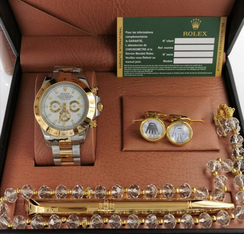 طقم رولكس رجالي ذهبي فضي كامل