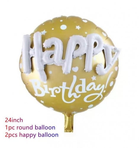 دائره مقاس 24 انش + كلمه Happy Birthday لون ذهبي D...