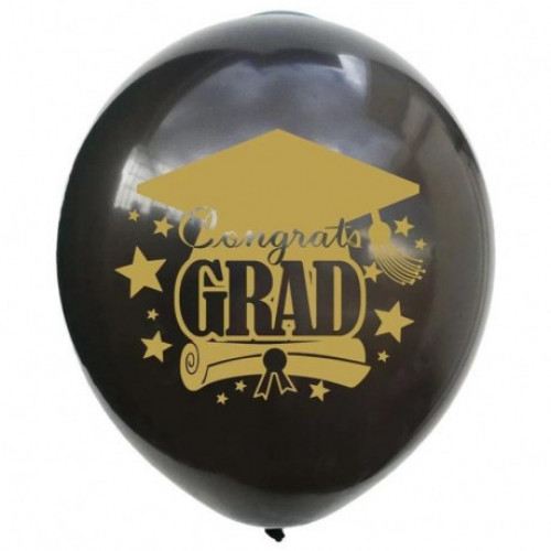 بالون تخرج لون اسود GRAD مقاس 12 انش ( الكيس 50 با...