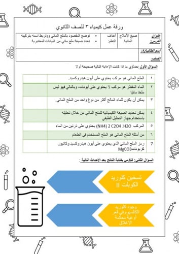 أوراق عمل كيمياء2 (ورقة عمل الدرس الأول -الصورقة ع...
