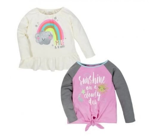 2 طقم تي شيرت بناتي اكمام Rainbow من القطن العضوي...