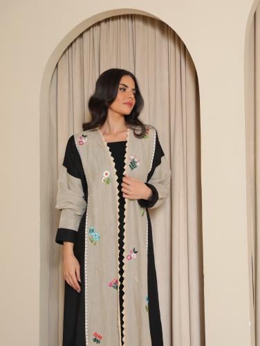 Abeaya Akoon | Silk black elegant Abeaya 00254-02