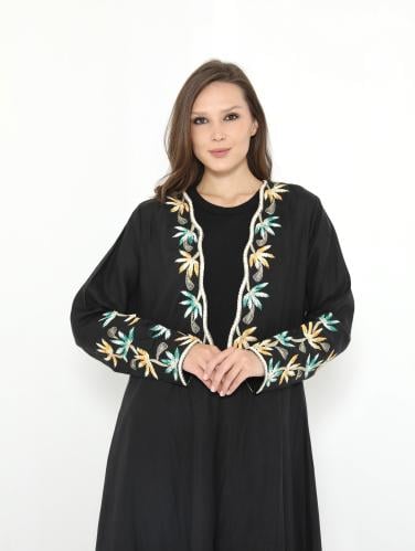 Abaya Akoon | Pure Linen European hand embroidery elegant flared abaya 00315