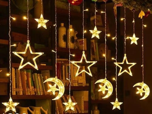 إنارة رمضانيه على شكل نجم وهلال طول 3 متر