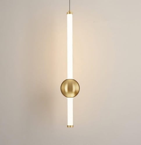 ثريا مفرد علاقي مودرن شكل انبوب مع كرة ذهبي
