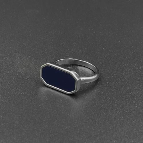 خاتم فضة ملكي مستطيل : كحلي