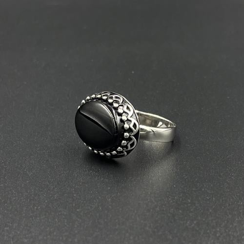 خاتم فضة ملكي كلاسيكي بيضاوي : اسود