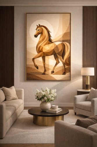 لوحة كانفس خيل عربي هندسي معاصر
