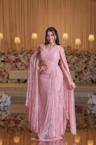 Evening dress embroidered and decorated with scarf LD007