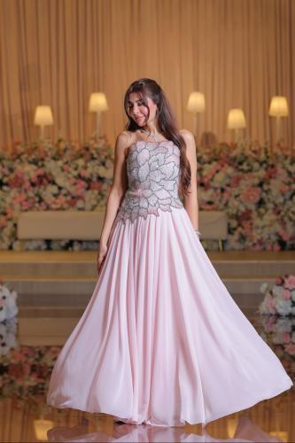 Pink evening dress embroidered LD1870
