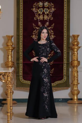 Evening dress embroidered with long sleeves LD90100