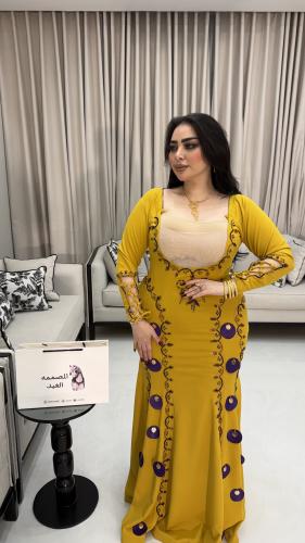 فستان اصفر سترتش كموني كريب اصلي