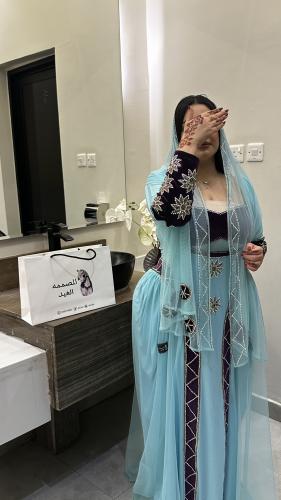 فستان سماوي سترتش اصلي كوري مع مخمل بنفسجي وتل