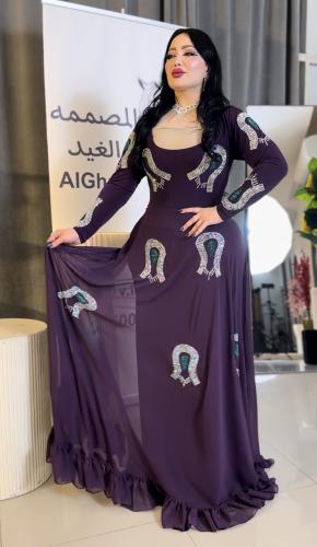 فستان بنفسجي كلوش سترتش كوري اصلي كرستال