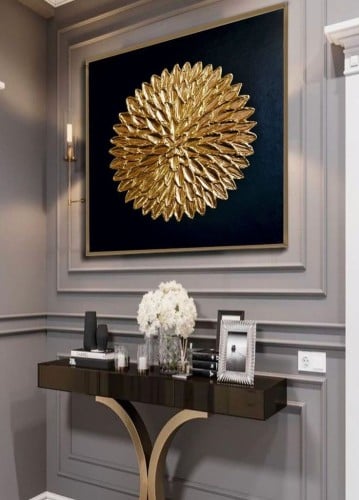 لوحة الزهرة الذهبيه بخلفية سوداء