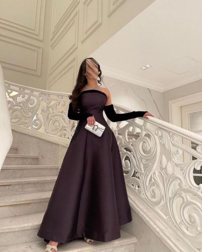 فستان سهرة لونين موف غامق ولون عودي مع اكمام منفصل...