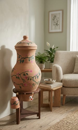 زير فخار برسم زهور يدوية