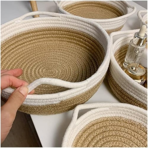 سلة تخزين منسوجة من الحبال القطنية، سلال تخزين لتن...