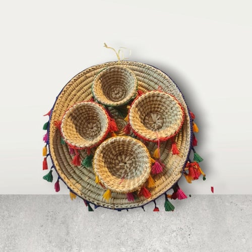 صينية خوص سلة تقديم دائرية 4 حبة