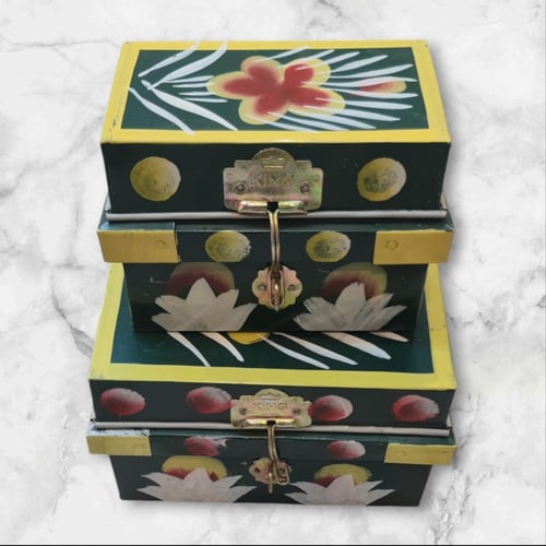 طقم صناديق حديدية تراثية مصبوغة يدويًا 2 قطع