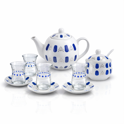 طقم شاي فاخر نقشة ازرق بتصميم عربي أصيل - أنيق ومم...