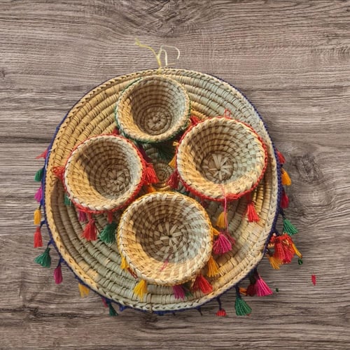 صينية خوص سلة تقديم دائرية 4 حبة