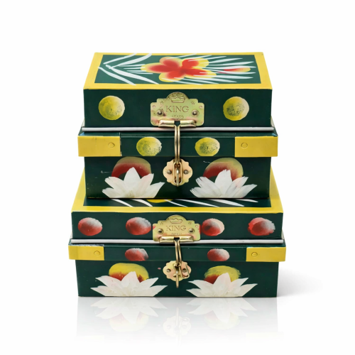 طقم صناديق حديدية تراثية مصبوغة يدويًا 2 قطع