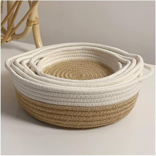 سلة تخزين منسوجة من الحبال القطنية، سلال تخزين لتن...