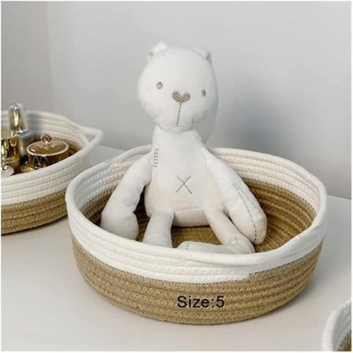 سلة تخزين منسوجة من الحبال القطنية، سلال تخزين لتن...