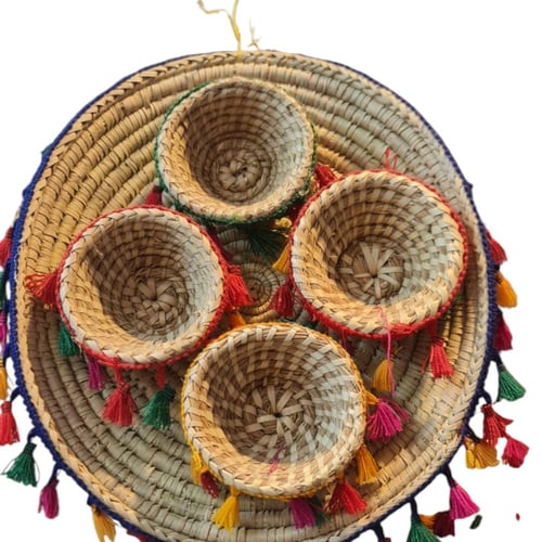 صينية خوص سلة تقديم دائرية 4 حبة