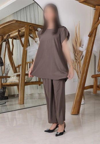 بلوزة وبنطلون | طقم تحت العباية | بني |