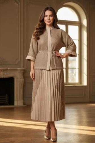 طقم تنوره و و بلوزه تويد -لون بيج