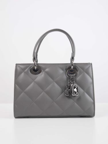 شنطة نسائية جلد فاخر بلون رمادي