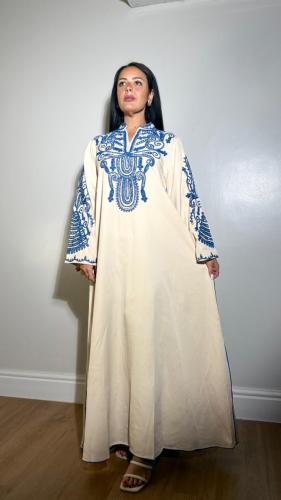 Luxury thobe beige camel color blue embroidery