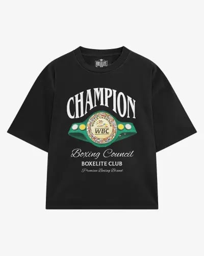 تيشيرت أسود قطني بتصميم حزام البطولة - Boxelite Champion