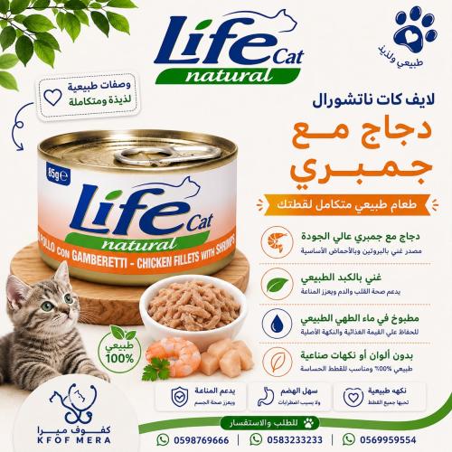 لايف كات طعام دجاج مع جمبري 85جم