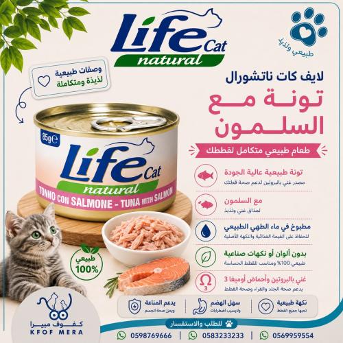 لايف كات طعام تونه مع السلمون85جم
