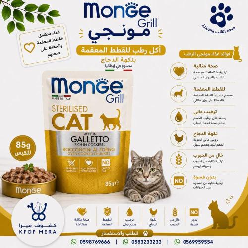 مونجي اكل رطب للقطط المعقمة بنكهة الدجاج
