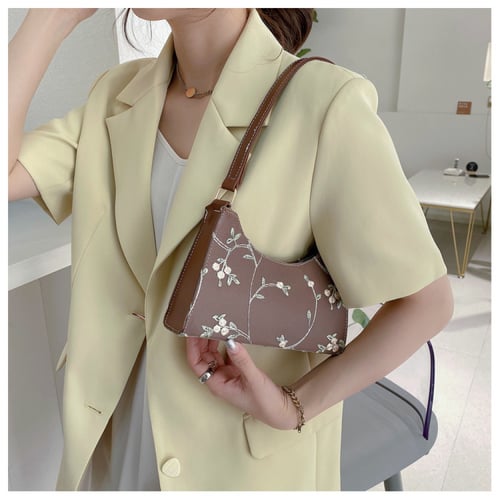 حقيبة كتف مطرزة بالزهور من الدانتيل للنساء