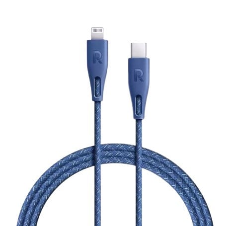 كيبل أيفون قماش شحن سريع أزرق من راف باور Ravpowee...