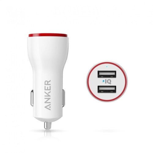 شاحن سيارة مدخلين أبيض Anker powerdrive 2