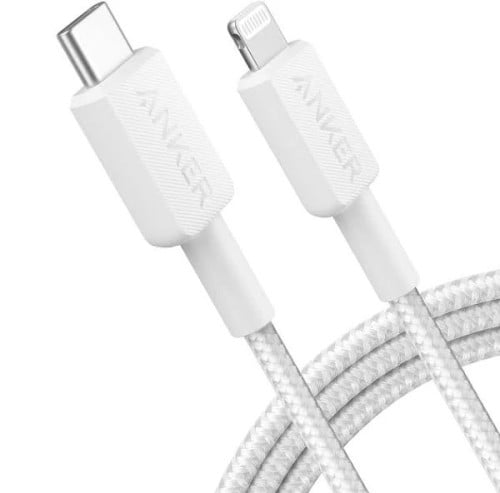 كيبل انكر قماش أبيض anker 322 usb-c to lightining...