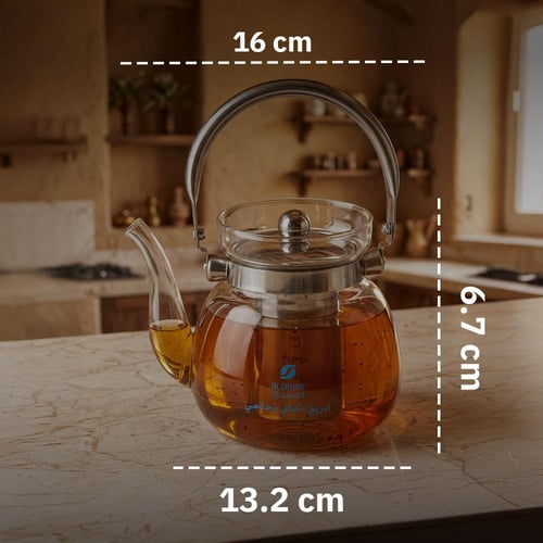 ابريق شاي زجاج 1 لتر- مقاوم للحرارة، سهل التنظيف،...