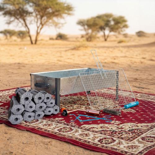 بكج الشواء الكامل، شبك، ملقاط، فرشاة، منقل، فحم، م...