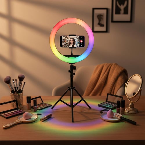 إضاءة التصوير الدائرية+ حامل معدني عالي الجودة ضما...