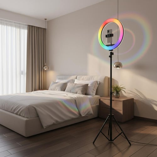 إضاءة التصوير الدائرية+ حامل معدني عالي الجودة ضما...