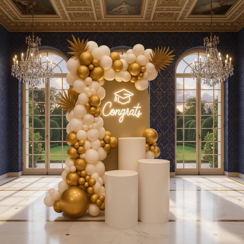 باقة تنسيق حفلة التخرج ثيم تخرج ذهبي | بارتي بايرت...