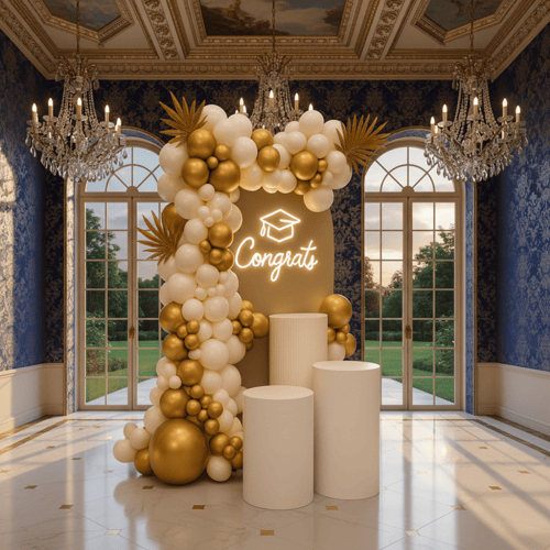 باقة تنسيق حفلة التخرج ثيم تخرج ذهبي | بارتي بايرت...
