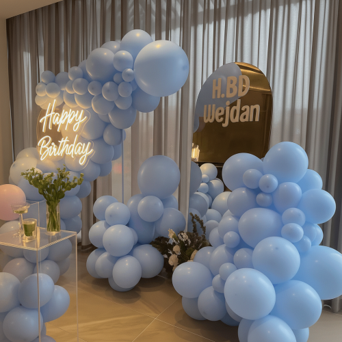 باقة تنسيق حفلة الميلاد ثيم قوس بالونات وردي | بار...